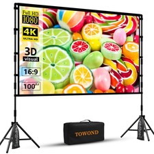 Projector Screen with Stand, 100 inch Outdoor Projector Screen Portable Indoo...