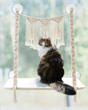Cat Window Perch Macrame Cat Hammock Boho Wall Mounted Pet Resting Seat Bed f...