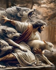 Paint by Numbers Kit Jesus and Wolf Canvas Wall Decor 16x20 Inches
