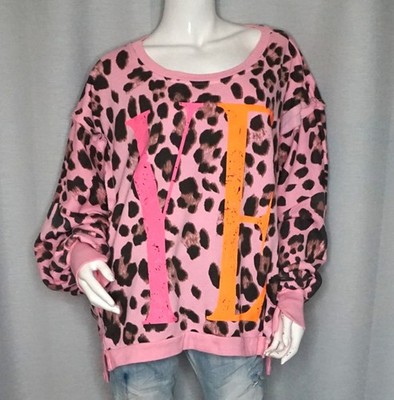 Oversized Sweater Linksnaht Sweat Shirt Leo Rosa Neon YEAH 38,40,42,44 Neu