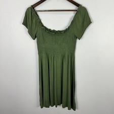 GAP Dress Women Medium Green Smocked Bodice Puff Sleeve Cottagecore Boho Prairie