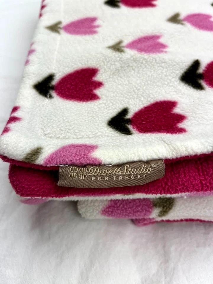 Dwell Studio Pink Tulip Flower Baby Girl Blanket Beige Brown Target Fleece Lovey - Image 3 of 3