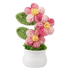 Tejer flores de ganchillo soplado plantas en maceta, aprox. 6,7 x 2 pulgadas, rosa