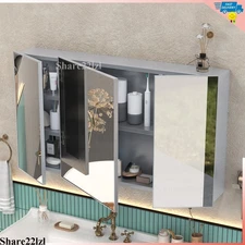 3-Doors Bathroom Medicine Cabinet Wall Mounted Mirror w/Storage Shelves Aluminum