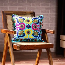 Handmade Suzani Cushion Cover 16x16 Cotton Embroidery Boho Pillow Sofa Bed Decor