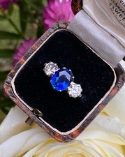 Three Stone Sapphire and Diamond Platinum Ring 1.01ct + 2.02ct