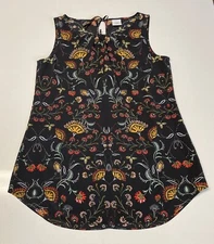cabi #3621 Legend Blouse Black Folklore Print Sleeveless Top Women's Size S