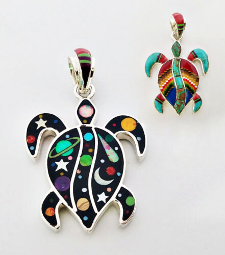 REVERSIBLE GALAXY TÜRKIS MEHRFARBIG OPAL INLAY 0,925 SILBERSCHILDKRÖTE ANHÄNGER - Bild 2 von 4