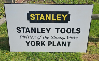 Large Vintage Metal 3 ft x 5  ft Stanley Tool Works York Pa Plant Sign