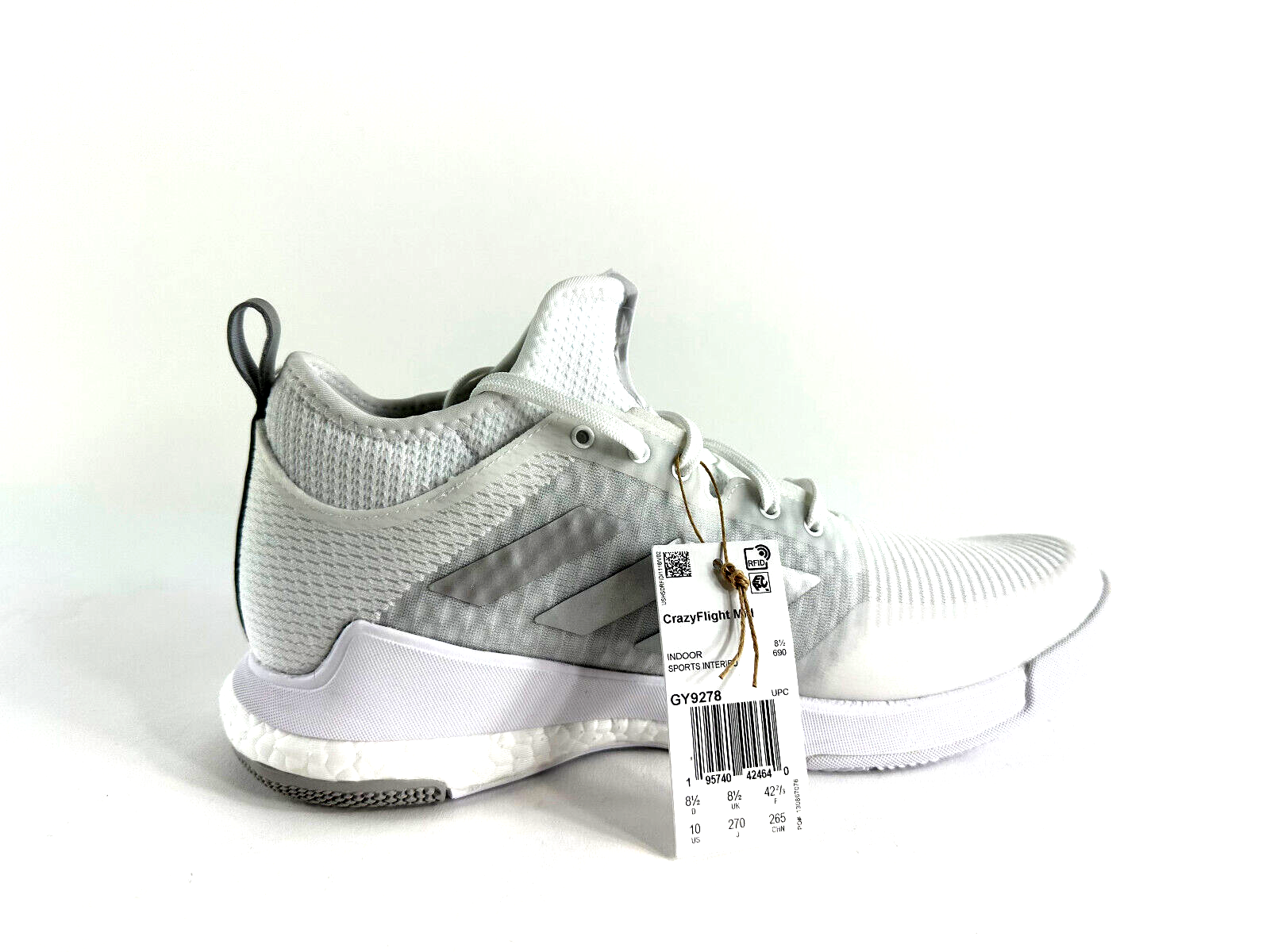 Adidas Crazyflight Mid Volleyball Shoes Triple White All Women’s Sz 10