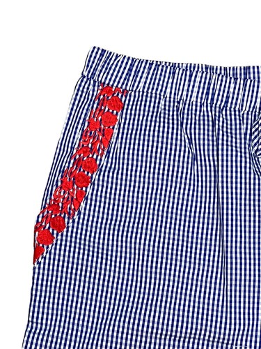 Layerz Clothing Red Floral Embroidered Shorts Gingham Check Blue White Size XL - Imagen 15 de 24