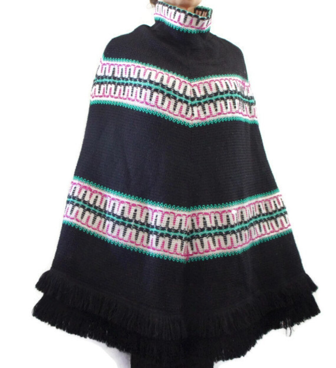 Vintage 70s Knit Poncho - image 1