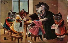 PC ARTIST SIGNED, ARTHUR THIELE, ANTHROPOMORPHIC CATS, Vintage Postcard (b59406)