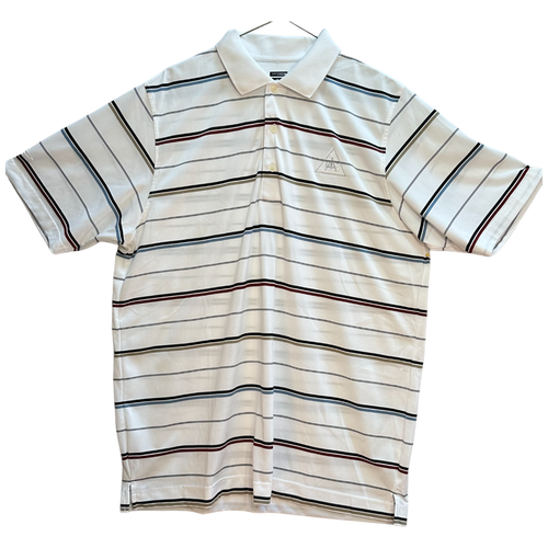 Men’s Sz L Golf Polo Page & Tulle Cool Swing Shirt Short Sleeve White Stripes - Picture 2 of 11