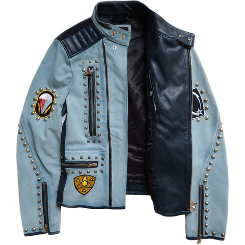 DIESEL BLACK GOLD Leather Biker Jacket Blue Suede Jacket Size 48 - RP £1860.00 - Picture 5 of 9