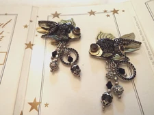 Vintage Lunch At The Ritz Signed "BLACK MOORS"  Fish Earrings. With Menu Card