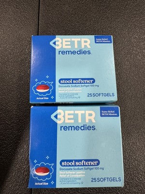 Lot of 2 Betr Remedies Stool Softener Laxative Docusate Sodium 100 mg 24 Ex 8/25