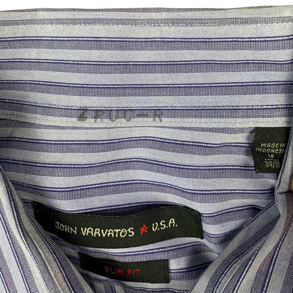 Camisa de vestir John Varvatos púrpura gris a rayas con botones calce ajustado talla 16 34/35 Foto 3 de 3