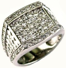 ESTATE LARGE 2.28CT DIAMOND 14KT WHITE GOLD 3D CLUSTER SQUARE MENS RING