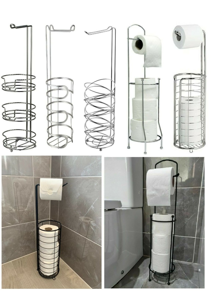 Chrome Free Standing Toilet Paper Holder - Holds 4 Rolls - Bathroom Stand
