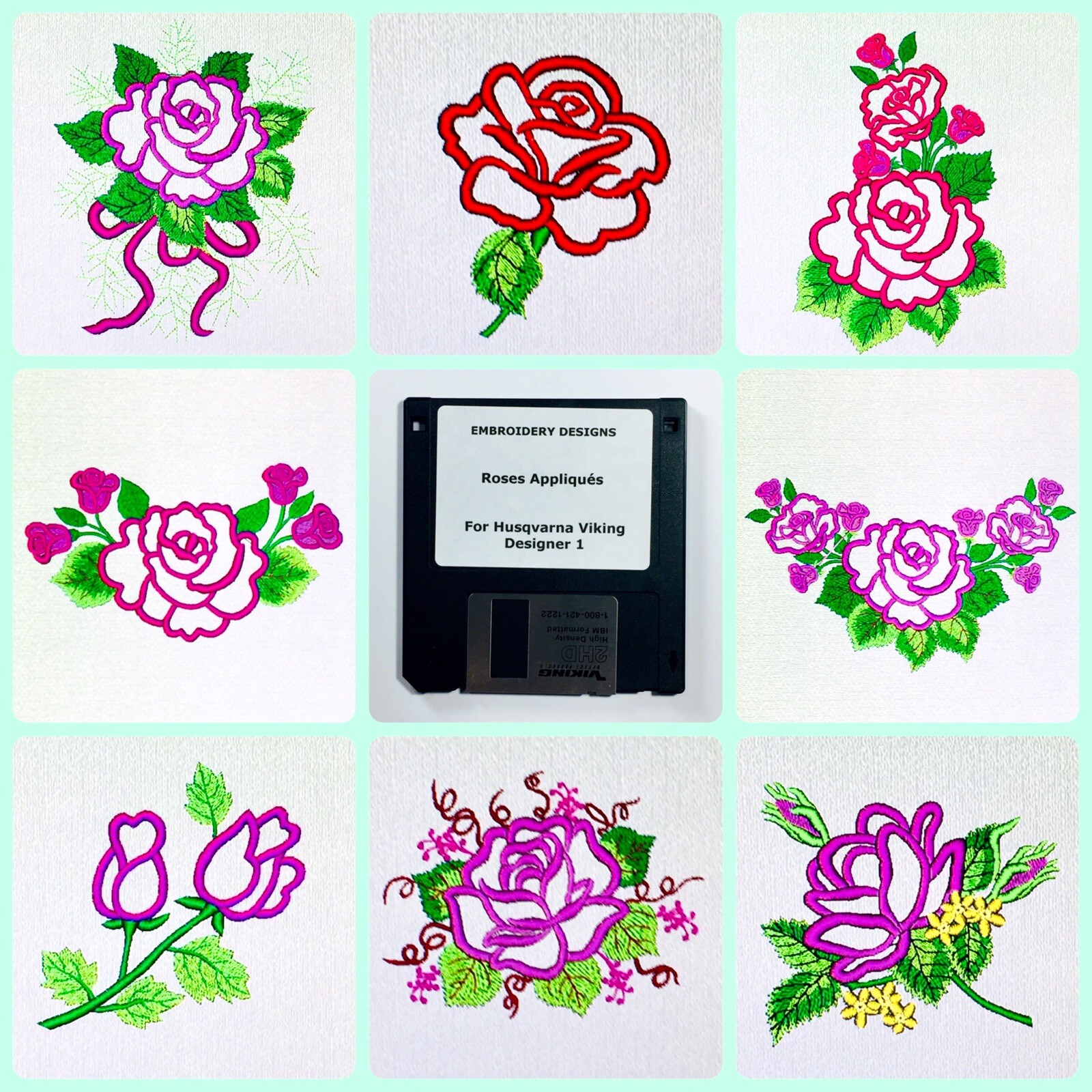 Rose Appliques Embroidery Designs Floppy Disk for Husqvarna Viking Designer  1 | eBay
