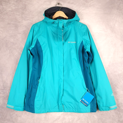 Columbia Rain Coat Jacket Womens Medium Teal Blue Arcadia Hooded Waterproof Hike