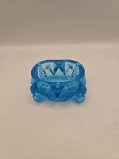 Antique Azure Blue Glass Footed Open Salt Cellar Dip, Used, Great Condition