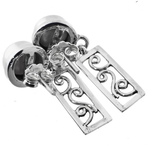 925 Silver White Freshwater Pearl Filigree Dangle Sterling Stud Earrings, 1 1/8" - Picture 3 of 3