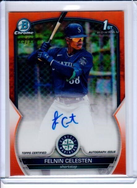 2023 Bowman Chrome Orange Refractor 1st Autograph FELNIN CELESTEN Auto 23/25 SP