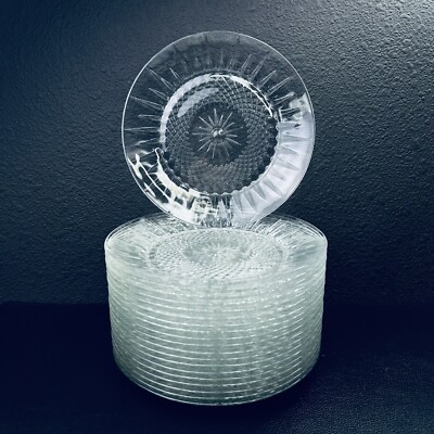 4 Clear Glass Salad Plates Cristal D Arques Diamant Starburst Vtg Plate set 4