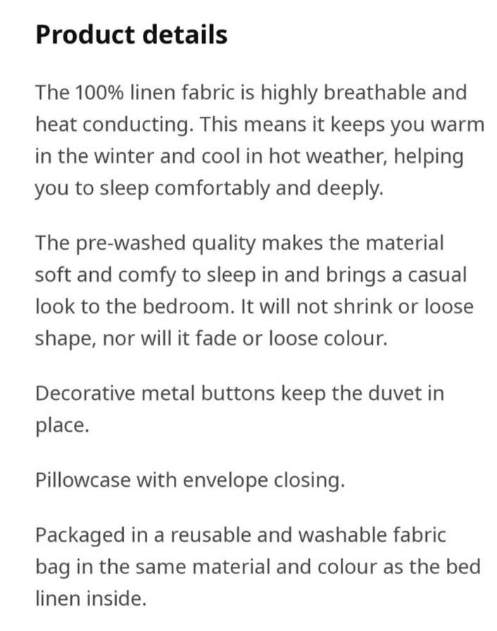 New IKEA DYTAG 100 Linen Kingsize Duvet Cover Set w/Pillowcases