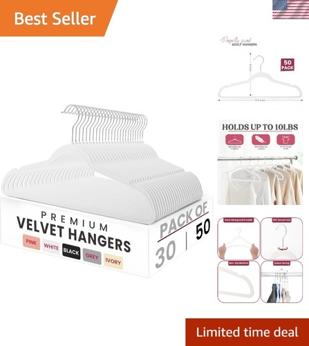 White Velvet Hangers 50 Pack Non Slip Space Saving 360° Hook Ideal for Coats