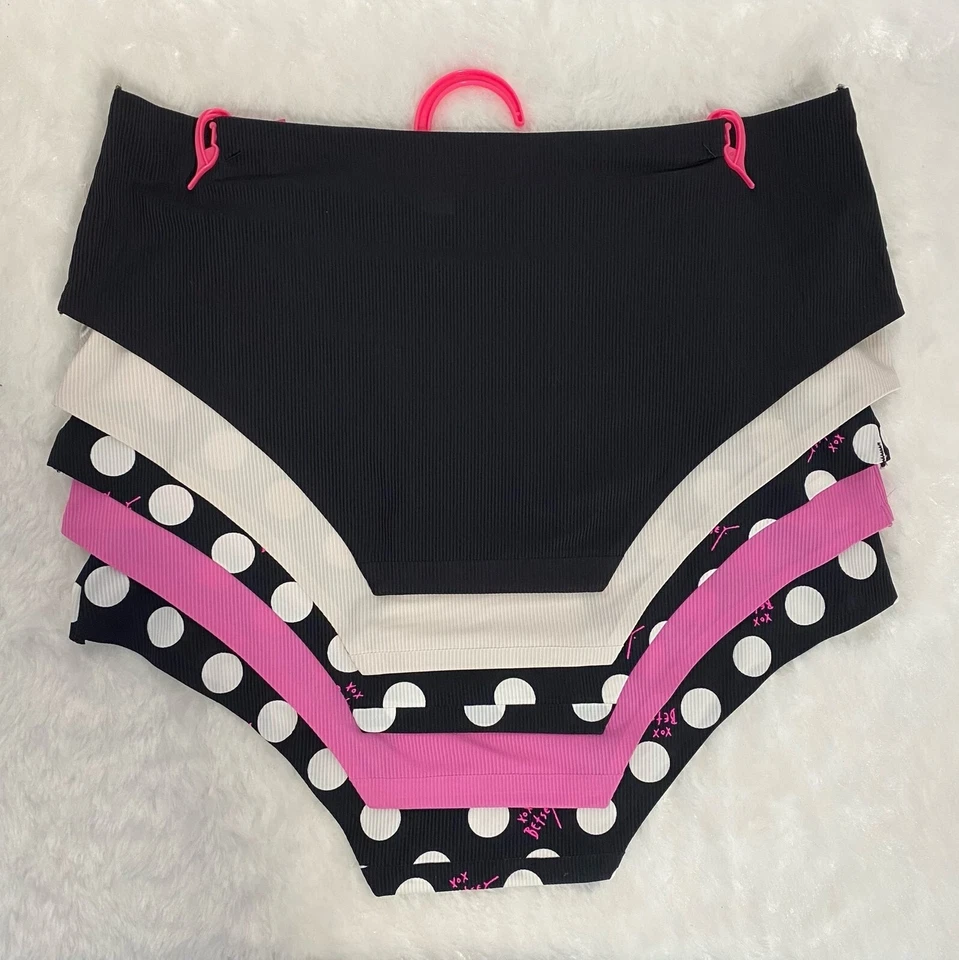 Juego de 5 bragas Betsey Johnson Hipster rosa, negro, blanco a lunares talla L Foto 3 de 4