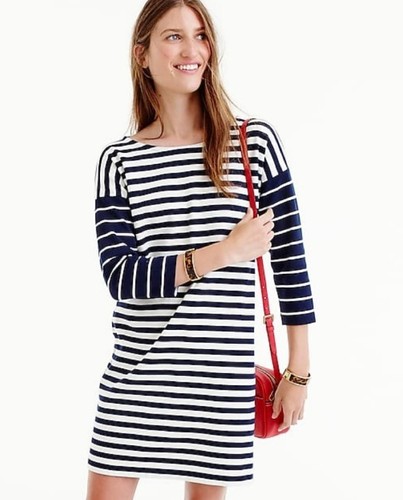 J. Crew Navy Colorblock Stripe Ponte Mini Dress Nautical Shift Cotton XXS F5572