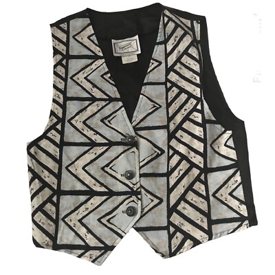 VTG Vest S Linen Western Art Deco Metal Button Rodeo Boho 