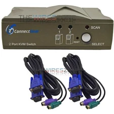 2 Port VGA Auto KVM Switch Adapter Box for Keyboard PC Video Monitor Mouse