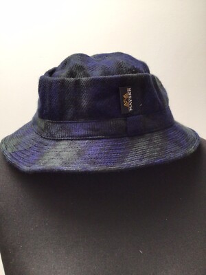 VINTAGE MAYSER BLUE GREEN CHECK WOOL BUCKET HAT SIZE 55 EXCON UK