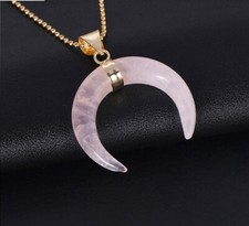 Gemstone crystal quartz crescent moon pendant necklace reiki chakra healing