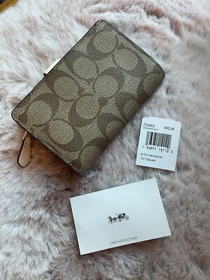 靴/バッグ COACH F23553 Coach Medium Corner Zip Wallet in Signature Canvas F23553 IM Khaki