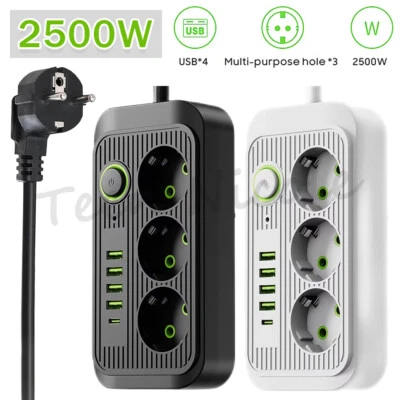 MARKENLOS 3-fach Steckdosenleiste 45-Grad Winkel Mehrfachsteckdose mit 4 USB und Typ-C 2m