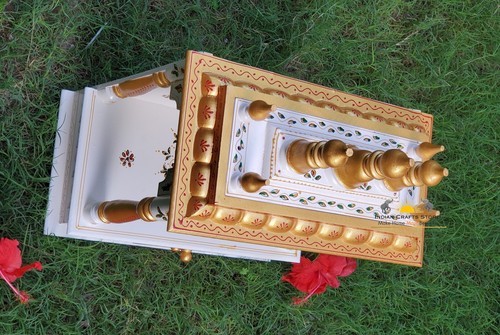 Wooden Temple Pooja Mandir Ghar Mandap Hindu Traditional White Handmade DecorArt - Picture 6 of 7