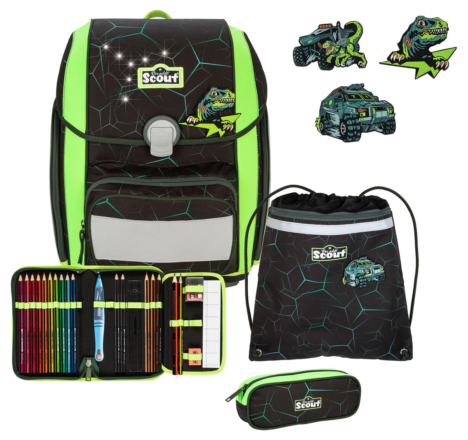 Scout LED Genius Set 4 Piezas Mochila Escolar Cartera Dino Hunter