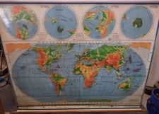 Vintage Nystrom Pull-down School World Maps 