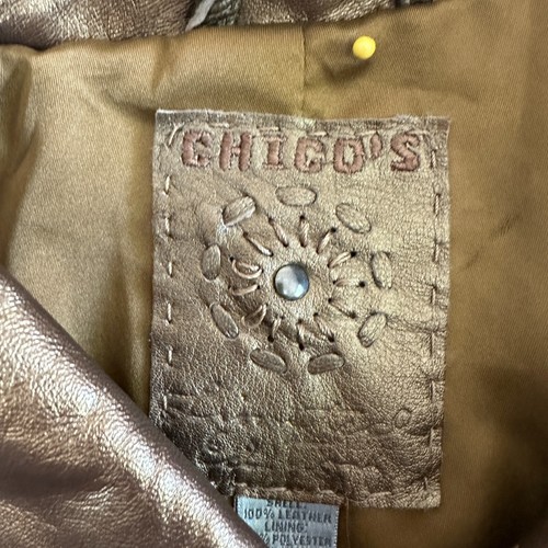 Vintage Chico’s Gold Leather Jacket sz 3 Southwestern Embroidered Studded - Picture 7 of 19