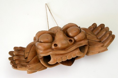 Barong Bali KALAKOPF Kala-Kopf Holzglocke ca 1970 sehr schön 40 x 18 cm - Bild 2 von 4