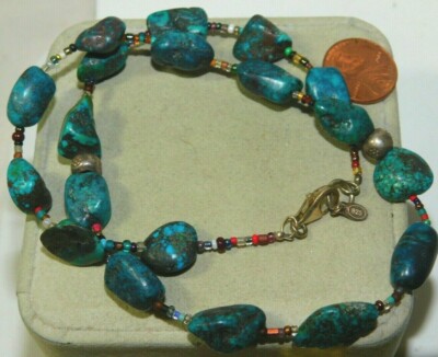 Peyote Bird Blau Türkis Perlen Ethnisch Tribal Silber Perle 19'' Halskette 2c 112