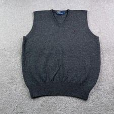 Vintage Polo Ralph Lauren Sweater Vest Mens Large Grey 100 Lambs Wool V Neck