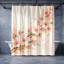 Elegant Pink Blossom Floral Shower Curtain Polyester Bathroom Decor 72x72