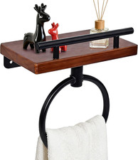 Stainless Steel Towel Ring Towel Rack Towel Holder with Wooden Shelf Rustic Towe