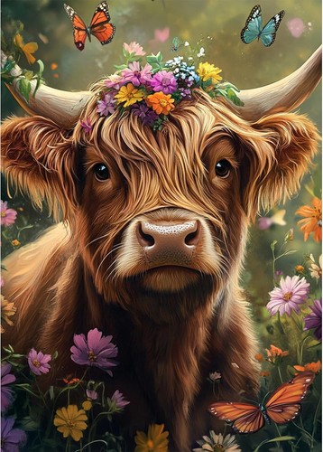 HEIBAGO Kits de Peinture Diamant Vache Highland pour Adultes, 5D Perceuse Complète Coloré